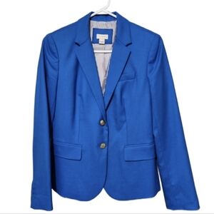 J Crew Schoolboy Blazer Blue Gold Button Front Closure Wool Womens Size 0